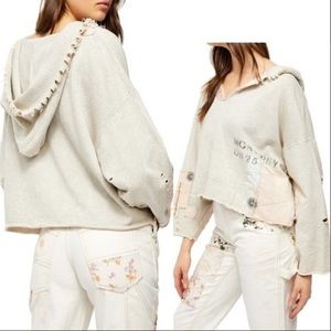 Free People Kota Distressed Crop Oversized Hoodie